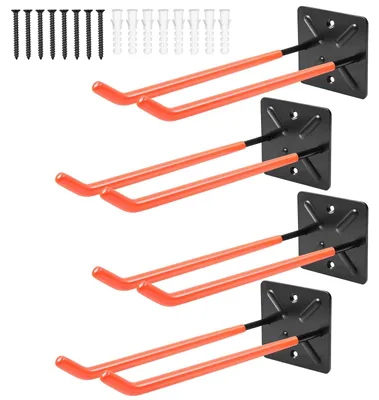 Immagine prodotto di Set di 4 ganci per garage a doppia molla, colore arancione, per carichi pesanti fino a 80 kg