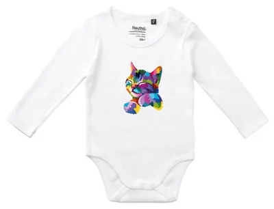 Produktbild von Huuraa Baby Body Katze Colorful 74 White Baumwolle Fairtrade Langarmbody Geschenkidee