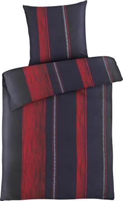 Produktbild von Seersucker Bettwäsche 135x200 cm aus 100% Polyester - Streifen Rot Schwarz