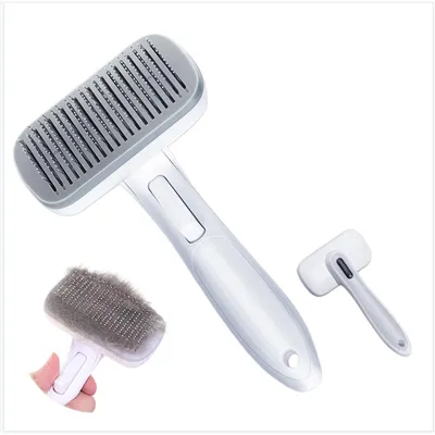 Imagen del producto de INF Cepillo para mascotas con liberación de pelo con un solo toque — Peine deslanador de acero inoxidable y masaje para perros y gatos, plástico, varios colores Gris