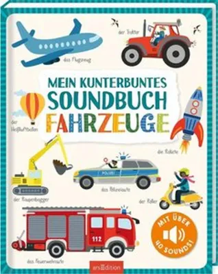 A colorful book cover featuring various vehicles and text.