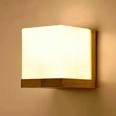 Immagine prodotto di Lampada da parete in legno, stile vintage, con paralume in vetro, ideale per interni