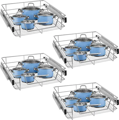 Produktbild von TRMLBE 4x Teleskopschublade 60cm Breite anwendbar Küchenschublade Silber Küchen Regal aus Massiver Edelstahl Schrankauszug Küchenschrank (Tatsächliche Breite 57cm, 4 Stück)