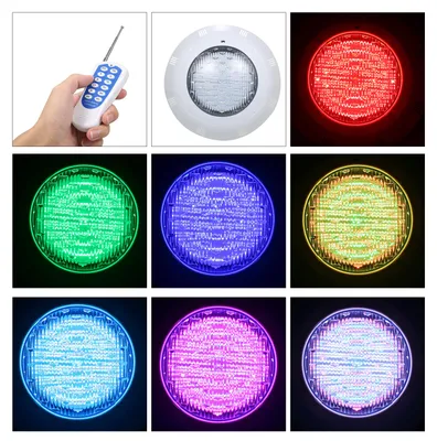 Zdjęcie produktu dla Oświetlenie LED RGB do basenów, 12V, 45W, 7 kolorów, lampa podwodna, wodoodporna (IP68), z pilotem