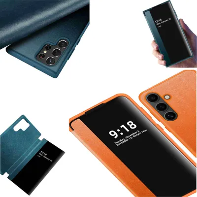 Obrázek produktu pro Pro Samsung Galaxy S24 View Mirror Mobilní telefon Smart Cover Wake UP Function Case Orange