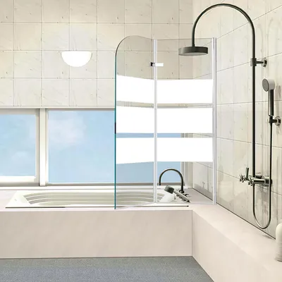 Produktbild von Peviasot Duschabtrennung 120x140cm, Badewannenfaltwand, Badewannenaufsatz mit Weiße Streifen, Duschwand aus 6mm NANO Easy Clean GLAS