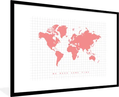 Produktbild von MuchoWow® Gerahmtes Poster Weltkarte - Rosa - Zitat - Kinder - Jungen - Mädchen 90x60 cm - Poster mit Schwarzem Bilderrahmen Wandposter Rahmen Foto Bilder - Wanddekoration - Fotos
