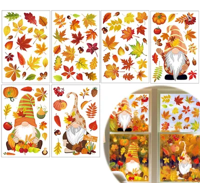 Produktbild von Fensterbilder Herbst Deko - 93 Stück Statisch Haftende Fensteraufkleber mit Zwerg Ahornblatt Kürbis und Truthahn - Doppelseitige Herbstdekoration für Fenster