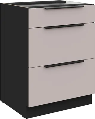 Produktbild von Küchen Unterschrank 60 cm Küche ARONA Kaschmir beige matt + Schwarz matt Soft-Close Küchenzeile Küchenblock