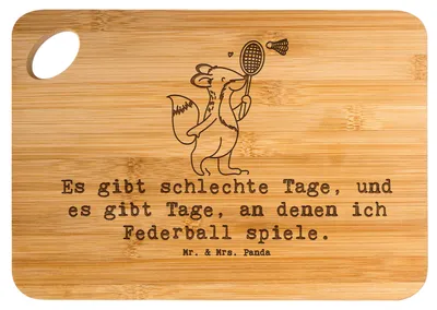 Produktbild von Mr. & Mrs. Panda Holzbrett Fuchs Federball spielen - Transparent - Geschenk, Frühstücksbrett, Brett, Badminton, Schneidebrett, Frühstücksbrettchen, Hackbrett