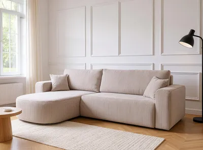 Produktbild von VENASI Ecksofa mit Schlaffunktion & Bettkasten Tokio, Beige Cordstoff