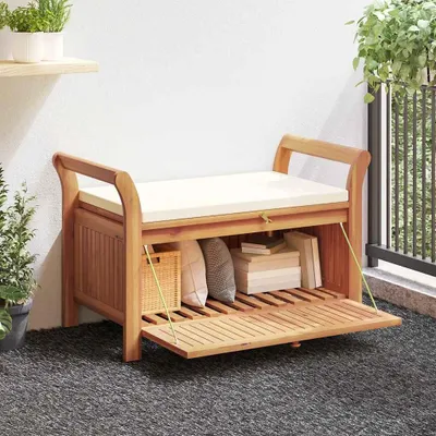 Produktbild von vidaXL Garten-Truhenbank mit Kissen 91 cm Massivholz Akazie