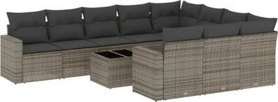 Produktbild von vidaXL 11-tlg. Garten-Sofagarnitur mit Kissen Grau Poly Rattan