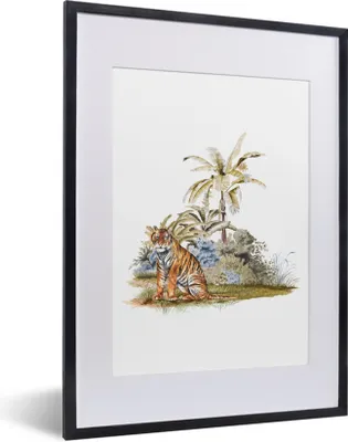Produktbild von MuchoWow® MuchoWow® Gerahmtes Poster Tiger - Pflanzen - Weiß 30x40 cm - Poster mit zchwarzem Bilderrahmen - Wandposter Schlafzimmer