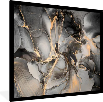 Produktbild von MuchoWow® Gerahmtes Poster Grau - Luxus - Gold - Marmor 40x40 cm - Poster mit Schwarzem Bilderrahmen Wandposter Rahmen Foto Bilder - Mit Rahmen - Wanddekoration Schlafzimmer