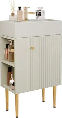 Produktbild von Badezimmermöbel Waschbecken mit Waschtischunterschrank 55 cm , Waschtischunterschrank , Kleine Gästebadmöbel , weiß