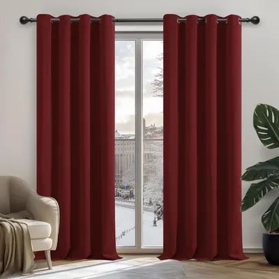 Produktbild von Verdunkelungsvorhänge Ösen Gardinen Wohnzimmer Blickdicht 240x135 cm Rot 2er Set