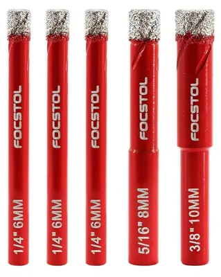 Productafbeelding van Diamant boor set, 5 stuks, 6/6/6/8/10 mm, met ronde schacht, geschikt voor keramiek, porselein, marmer en graniet