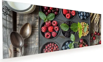Produktbild von Küchenrückwand Spritzschutz Glas mit Motiv Bunte Beeren 40 x 40 cm