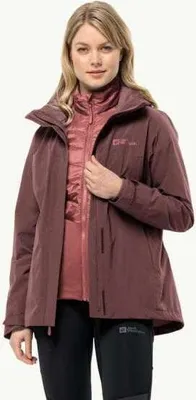 Image de Jack Wolfskin LUNTAL 3-en-1, veste pour femme, couleur bordeaux foncé, taille XL