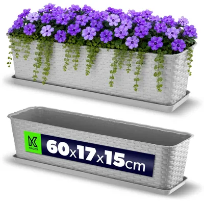 Image de KADAX Pot de balcon avec soucoupe "Frette", balconnière avec ouvertures pour l'eau, 60cm, gris clair