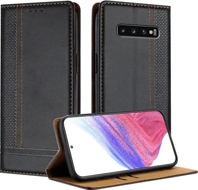Obrázek produktu pro Pouzdro pro Samsung Galaxy S10 kožené flipové pouzdro s funkcí stojánku černé