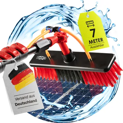 Produktbild von Waschbürste mit Teleskopstiel 7 Meter ausziehbar zur Reinigung von Solaranlage Terrassenüberdachung Fensterreinigung Photovoltaik Wintergarten Reinigungsset PV Anlage Reinigung