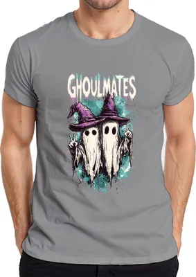 Produktbild von Ghoulmates Halloween Gespenster Geister Pärchen Hexenhut Vintage Herren T-Shirt, Grau, XXL