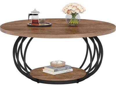 Image de Table basse HOGA-JW1143, 100 x 100 x 46 cm, noir/marron