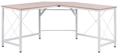 Obrázok produktu pre Počítačový stôl - L-tvarový rohový písací stôl - 160 cm - kovová konštrukcia - biela farba - moderný štýl