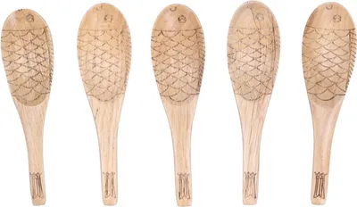 Produktbild von 5-teilige Suppenlöffel in Fischform aus geschnitztem Holz zum Mischen und Kochen