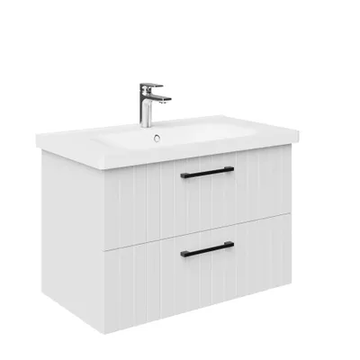 Productafbeelding van Creavit D10 wastafelonderkast, badkamerkast, 80 cm, wit, soft-close sluiting, MDF, 2 lades, vochtbestendig, hangend
