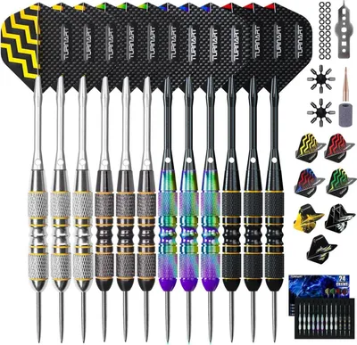 Produktbild von Turnart Dartpfeile Set mit 12 Profi Steeldarts und Case, Violett
