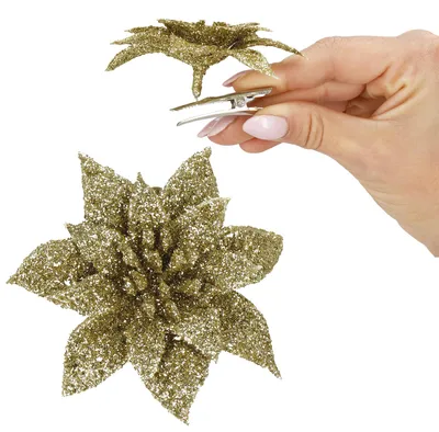 Obrázok produktu pre Vianočná hviezda s klipom 9x9 cm zlatá
