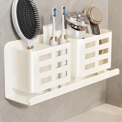 Image de Support mural pour brosses à dents, en aluminium blanc, avec 4 emplacements