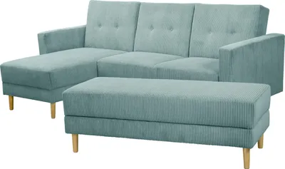 Produktbild von Max Winzer Funktionssofa mit Hocker Just Cool - Cordstoff eisblau - Maße: 230 x 144 x 92 cm