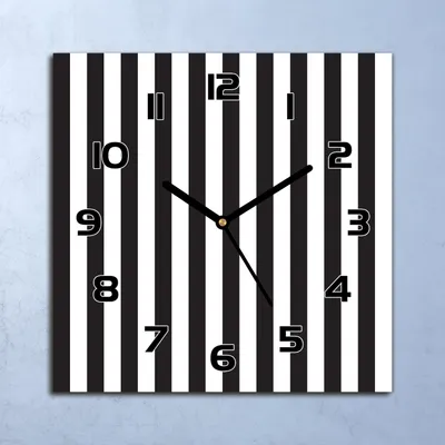 Produktbild von Wanduhr Echt-Glas-Küchenuhr Weiße und schwarze Streifen Quarz 30x30 Deko Bilder