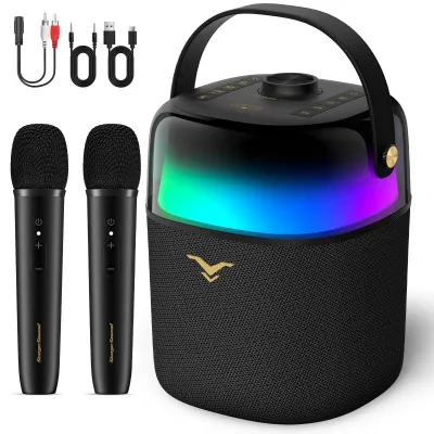 Karaokemaschine mit 2 Mikrofonen, Bluetooth, RGB-Licht, PA-System