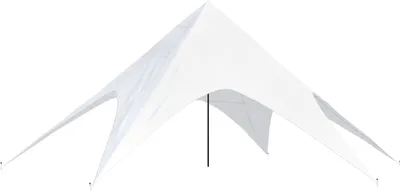 A white star tent is shown against a white background.