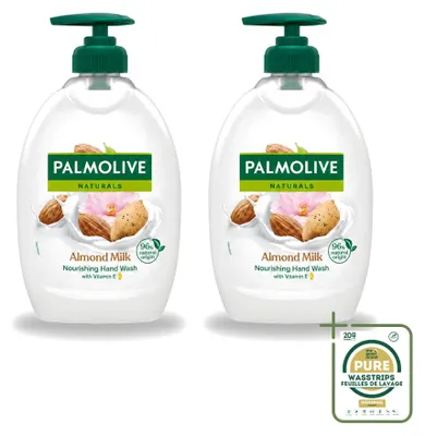 Image de 2 flacons de liquide pour les mains Palmolive, parfum lait d'amande, avec pompe, 500 ml, lot de 2