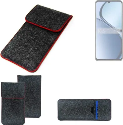 Produktbild von K-S-Trade Handy Schutz Hülle kompatibel mit Realme C65s Schutzhülle Handyhülle Filztasche Pouch Tasche Case Sleeve Filzhülle dunkelgrau roter Rand