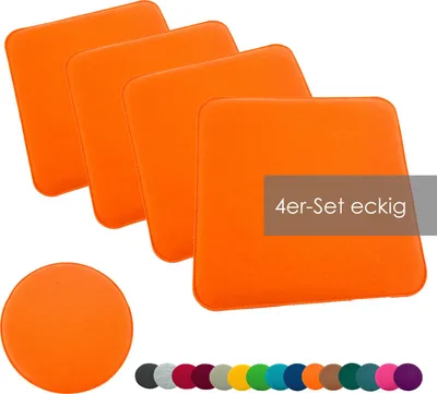 Produktbild von heimtexland ® Sitzkissen Set Filz Stuhlkissen Stuhlauflage Filzkissen Stuhl Polster Kissen Typ631 4er Set 35 x 35 cm Eckig Orange