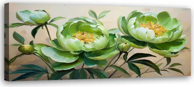 Produktbild von Leinwandbild Pfingstrosen Blumen Grün Komposition 120x40 Feeby Grün bild für die wand bereit zum aufhängen