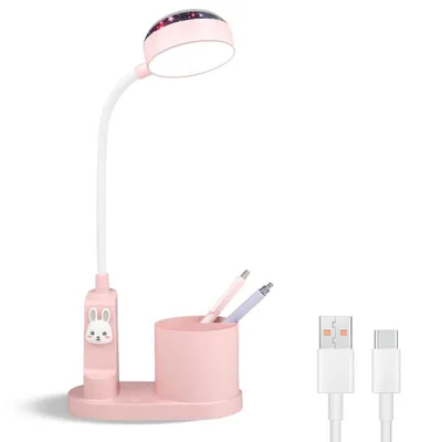 Produktbild von LED Schreibtischlampe, Nachttischlampe mit Stifthalter Stifthalter, Dimmbar, Verstellbarer Lichtmast, Projektion, Rosa, Für Büro & Kinderzimmer