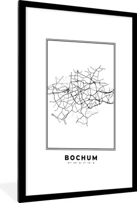Produktbild von MuchoWow® Gerahmtes Poster Deutschland - Bochum - Stadtplan - Karte - Schwarz-Weiß - Karte 60x90 cm - Poster mit Schwarzem Bilderrahmen Wandposter Rahmen Foto Bilder - Dekoration - Wandposter Wohnzimmer - Hochwertig