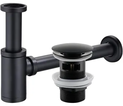 Immagine prodotto di CERANO - Sifone per lavabo - ottone - DN32 mm con scarico click-clack e troppopieno - nero
