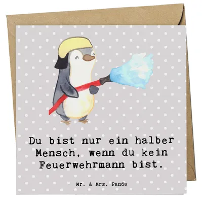 Produktbild von Mr. & Mrs. Panda Klappkarte Feuerwehrmann Herz - Grau Pastell - Geschenk, Feuerwehr, anlasskarte, Glückwunschkarte, doppelkarte, Freiwillige, Ausbildung, faltkarte