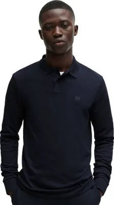 Produktbild von Slim Fit dunkelblaues BOSS Polohemd Baumwolle 2-Knopf