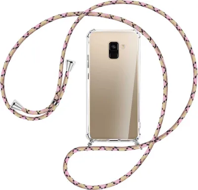 Produktbild von Handykette Backcover-Schutzhülle mit Band (Metall silberfarben) für Samsung Galaxy A8 2018 - rosa Karo
