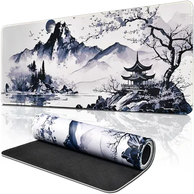 Productafbeelding van Muispad met kersenbloesemmotief, XXL formaat (800 x 300 mm), wit Japans muispad, gaming muispad, waterdichte onderlegmat voor gaming, kantoor en thuiswerk